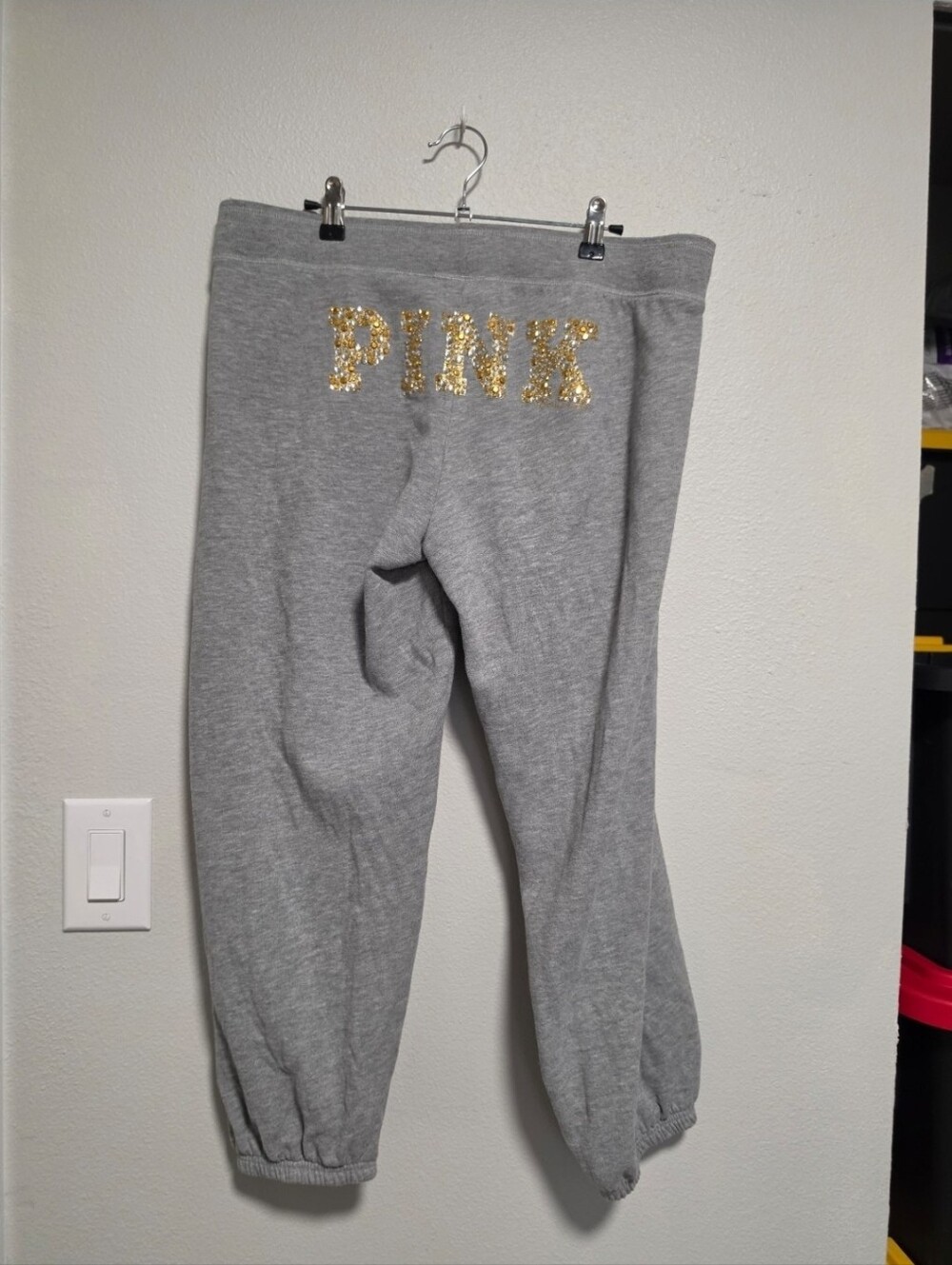 Women's Victoria's Secret PINK Y2K 2000's Gray Joggers Sweats Bling Size Large